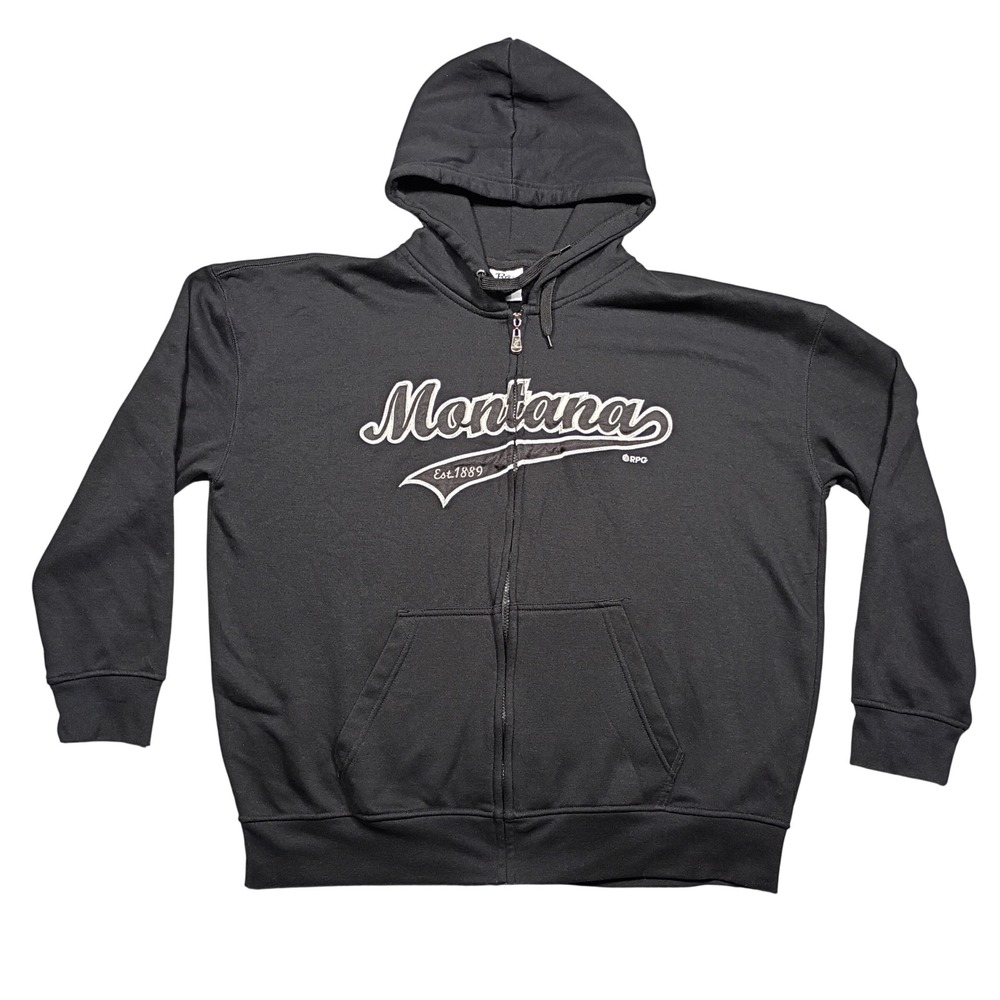 Montana R&G Souvenirs Full Zip Hoodie Mens 2XL Graphic Black Sweatshirt Fleece